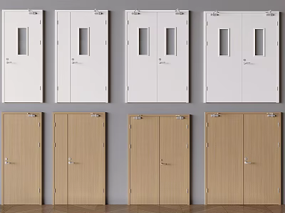 Fire Safety Doors Featuring White Wooden Single Double Designs For Building Protection 3d model