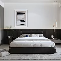 Modern Living Dining Room Interior With Black Sofa White Rug Floor Lamp And Abstract Painting