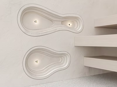 Minimalist Modern Double Curved Wall Lamps On White Interior Wall With Steps 3d model