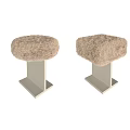Two Modern Stools With Round Fuzzy Seats And White Square Bases 3d model