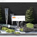 Natural Landscape Feature Wall With Water Columns Green Plants And Rocks