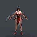 Female Character In Red And White Outfit With High Ponytail And White Rope Decorations