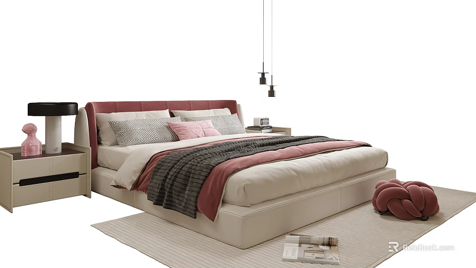 Cozy Kids Bed With Upholstered Headboard Soft Pillows And Warm Bedspread 3d model 