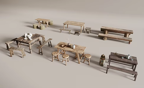 Outdoor table and chair combination 3d model