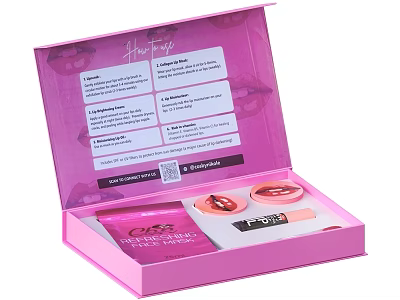 Elegant Pink Open Box Cosmetics Set With Lip Gloss Blush Makeup Products 3d model