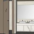 Modern Public Restroom Interior With Double Sinks Marble Countertop And Large Mirror 3d model