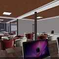 Modern Property Sales Office Interior With Red White Sofas Round Tables And Wooden Ceiling