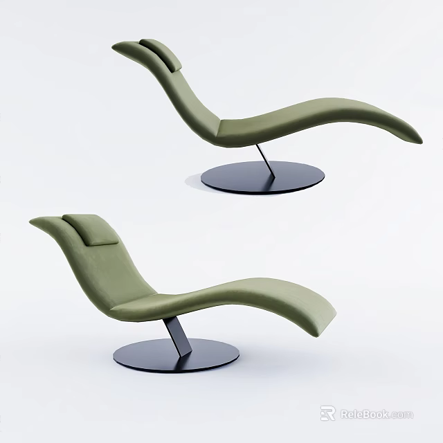 Sleek Olive Green Lounge Chair With Curved Silhouette And Metal Round Base For Modern Spaces 3d model 