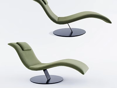 Sleek Olive Green Lounge Chair With Curved Silhouette And Metal Round Base For Modern Spaces 3d model