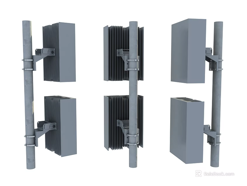 Industrial Equipment Rectangular Enclosures Mounted on Metal Poles with Heat Sink Structures for Outdoor Use 3d model 