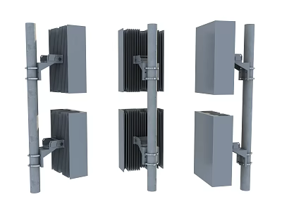 Industrial Equipment Rectangular Enclosures Mounted on Metal Poles with Heat Sink Structures for Outdoor Use 3d model