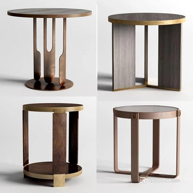 Modern Minimalist Round Side Tables With Sleek Metal Frames And Wooden Tops 3d model 