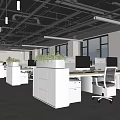 Modern Open Office Space With Workstations Monitors Potted Plants And Natural Light