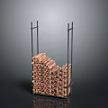Firewood Storage Rack With Stacked Wooden Logs And Metal Frame Design