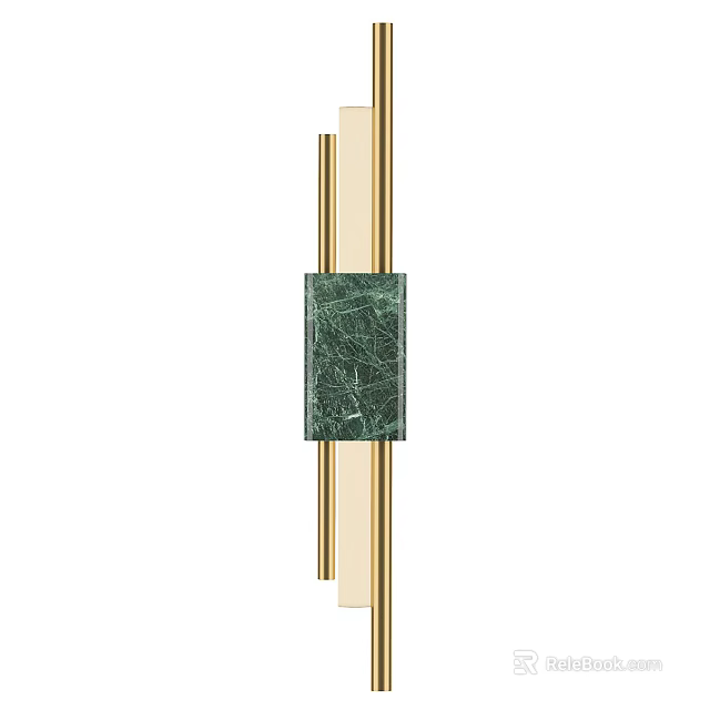 Modern Wall Lamp With Green Marble Panel And Gold Metal Frame 3d model