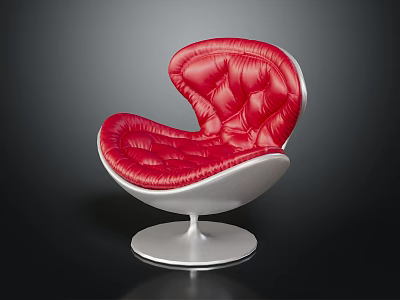 Red Plush Upholstered Leisure Chair With Modern White Circular Base Design 3d model