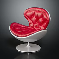 Red Plush Upholstered Leisure Chair With Modern White Circular Base Design
