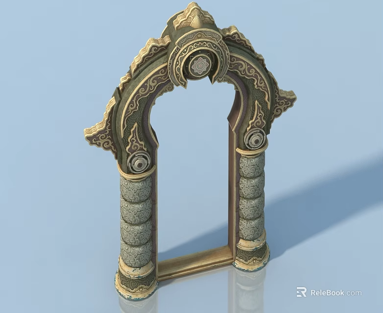 Ornate Pet Cabinet With Gold And Gray Carvings And Decorative Columns 3d model 