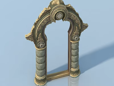 Ornate Pet Cabinet With Gold And Gray Carvings And Decorative Columns 3d model
