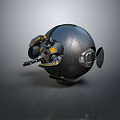 Modern Black Spherical Electronic Device With Yellow Accents And Mechanical Components 3d model