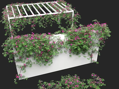 Lush Green Vines With Purple Flowers Covering White Decorative Trellis Structure 3d model