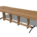 Modern Oak Rectangular Conference Table With Sturdy Wooden Legs and Simple Structure 3d model