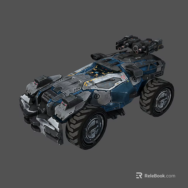 Sci Fi Armored Off Road Vehicle With Mounted Weapon And Large Tires 3d model 