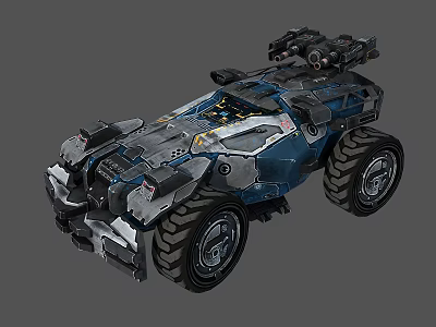 Sci Fi Armored Off Road Vehicle With Mounted Weapon And Large Tires 3d model