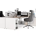 Modern Office Workspace With White Desk Black Chair And Computer Folders Printer 3d model