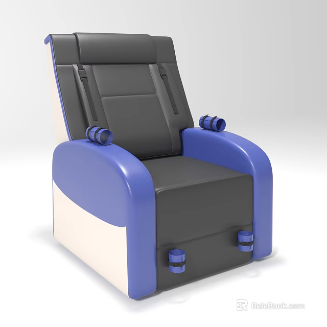 Stylish Single Chair With Blue Black White Design And Comfortable Armrests 3d model 