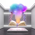 Open Book With Colorful Smoke And Glowing Fragments In White Room Lighting