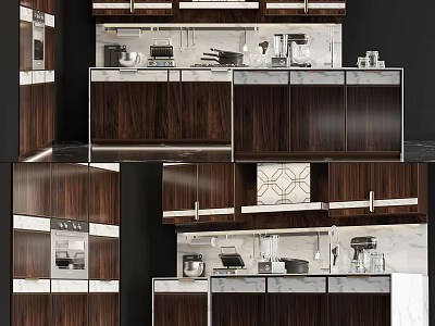 Modern Kitchen Interior With Walnut Cabinets Sleek Design And Marble Countertops 3d model