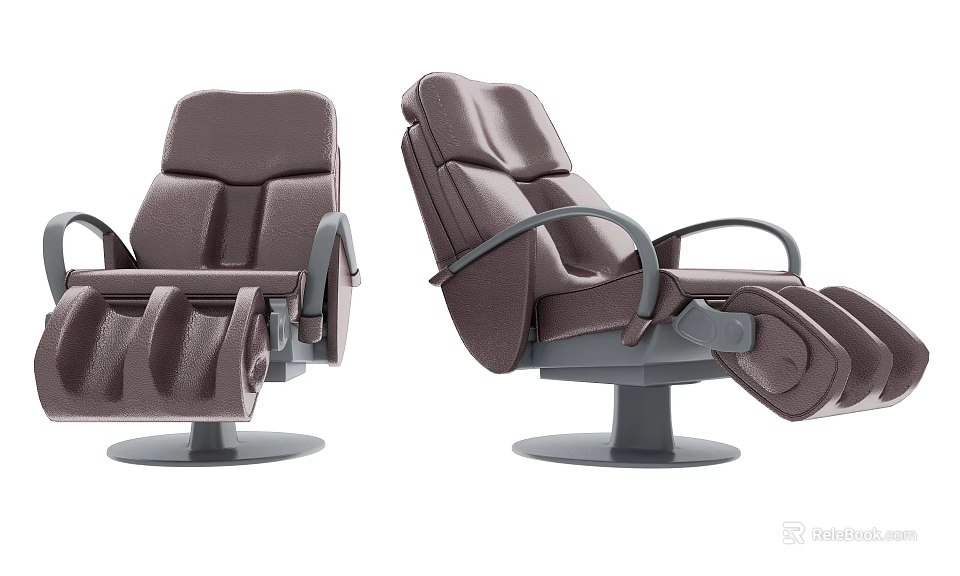 Brown Leather Massage Chair With Ergonomic Design Adjustable Recline And Swivel Base 3d model 