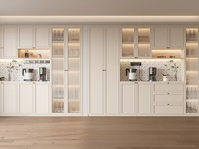 Modern Luxury Kitchen Wine Cabinet With Glass Doors Built in Lighting And Coffee Makers 3d model