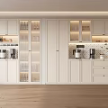 Modern Luxury Kitchen Wine Cabinet With Glass Doors Built in Lighting And Coffee Makers