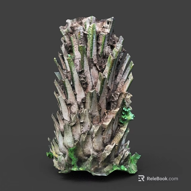 Tall Tree With Rough Bark Texture And Green Moss On Trunk Surface 3d model