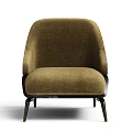 Modern Tan and Gray Leisure Chair with Curved Backrest Armrests and Black Legs