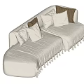White Sectional Sofa with White and Brown Pillows and Tassel Blanket for Living Room