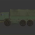 Green Military Truck With Canvas Covered Cargo Bed And Six Wheels
