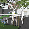 Courtyard Garden Design With Wooden Deck White Sofa Brown Pillows Stone Table And Green Plants