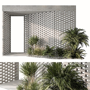 Modern landscape wall brick wall garden art sketch 3d model