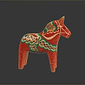 Red Traditional Decorative Wooden Horse With Colorful Cloud And Floral Patterns