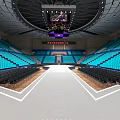 Spacious Indoor Sports Arena With Blue Seats Circular Structure And Large Screen