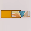 Abstract Wall Art With Solid Yellow And Colorful Abstract Pattern Paintings In Black Frames 3d model