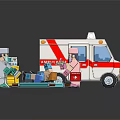 Emergency Scene Components With Toy Ambulance Medical Staff Stretcher And Equipment