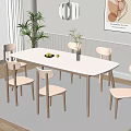 White Oval Wooden Dining Table Set With Six Chairs Fruit Vase And Pendant Light