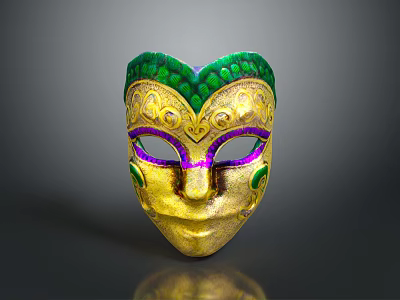 Gold Green Purple Decorative Mask With Intricate Patterns For Costume Accessory 3d model