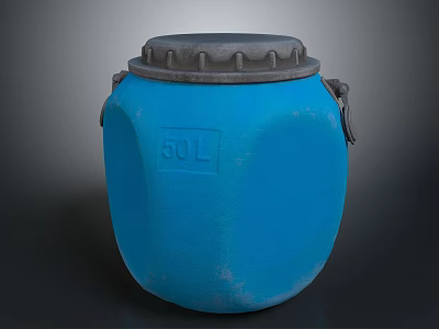 Blue 50L Plastic Barrel With Secure Lid For Industrial Storage Equipment 3d model