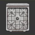 Blue And White Electric Stove Model With Open Lid Knobs And Oven Door