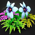 Plant Bouquet With White Large Flowers Purple Small Blooms And Green Leaves On Black Background